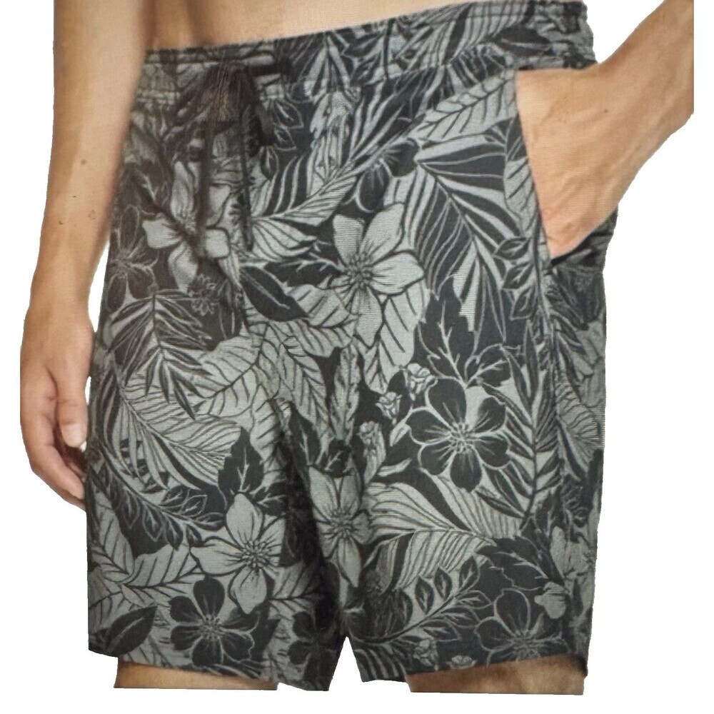 Kirkland Signature Mens Swim Trunks Olive Green Floral Board Shorts Mesh Lined